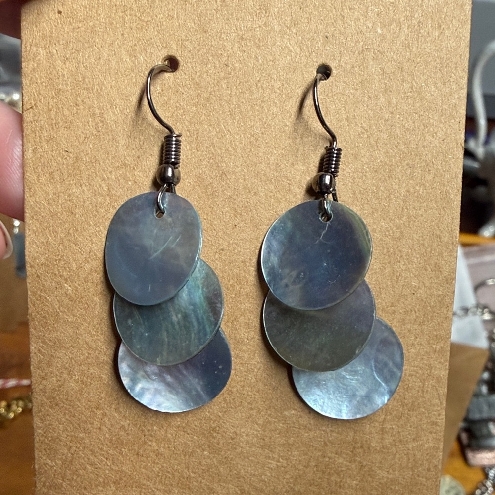 Real Shell Dangle Earrings Silver and Blues